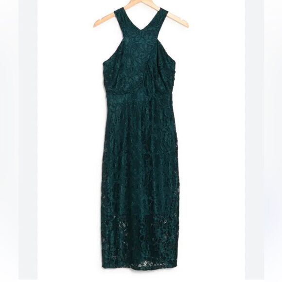 Sam Edelman Teal Lace Cross Neck Sheath Dress, Size 10, NWT - Picture 1 of 12